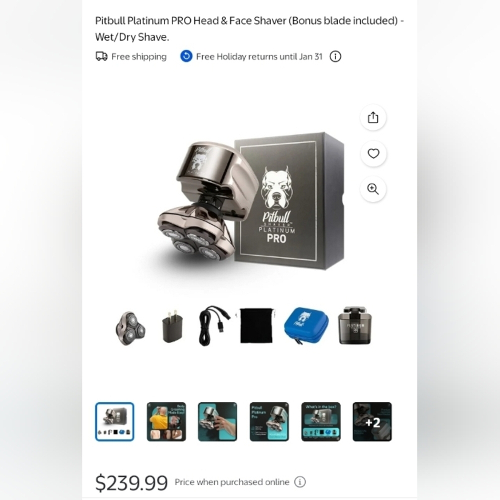 Pitbull Platinum PRO Head & Face Shaver - Silver